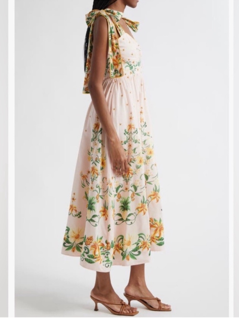 Farm Rio Pink Botanical Beauty Shoulder Bow Midi Dress M - Picture 4 of 16